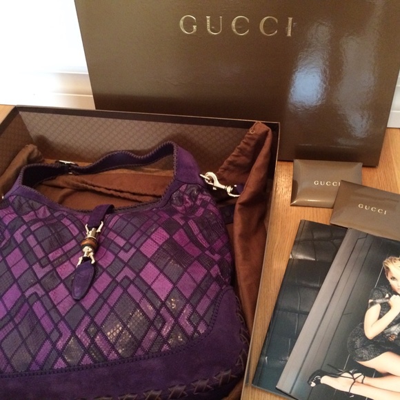 Authentic Gucci Jackie Purple Python & Suede Hobo - Picture 11 of 13